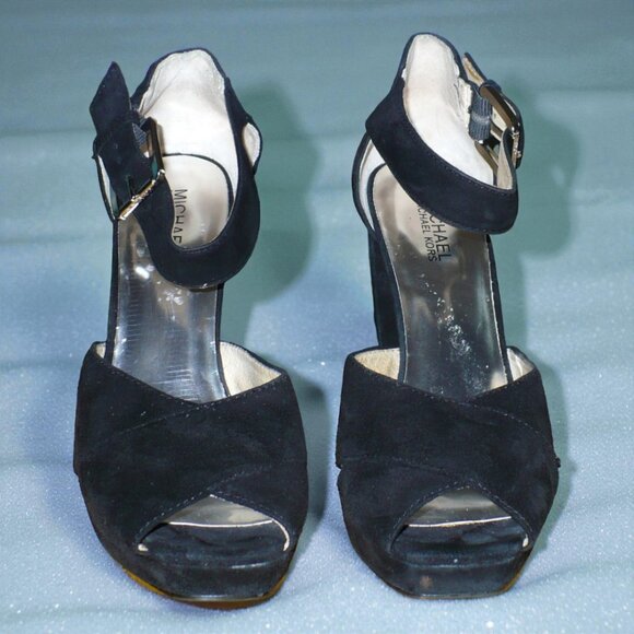 MICHAEL Michael Kors Genuine Suede 4” Platform Sandals Cone Heel Black – SZ 10M - Picture 3 of 4